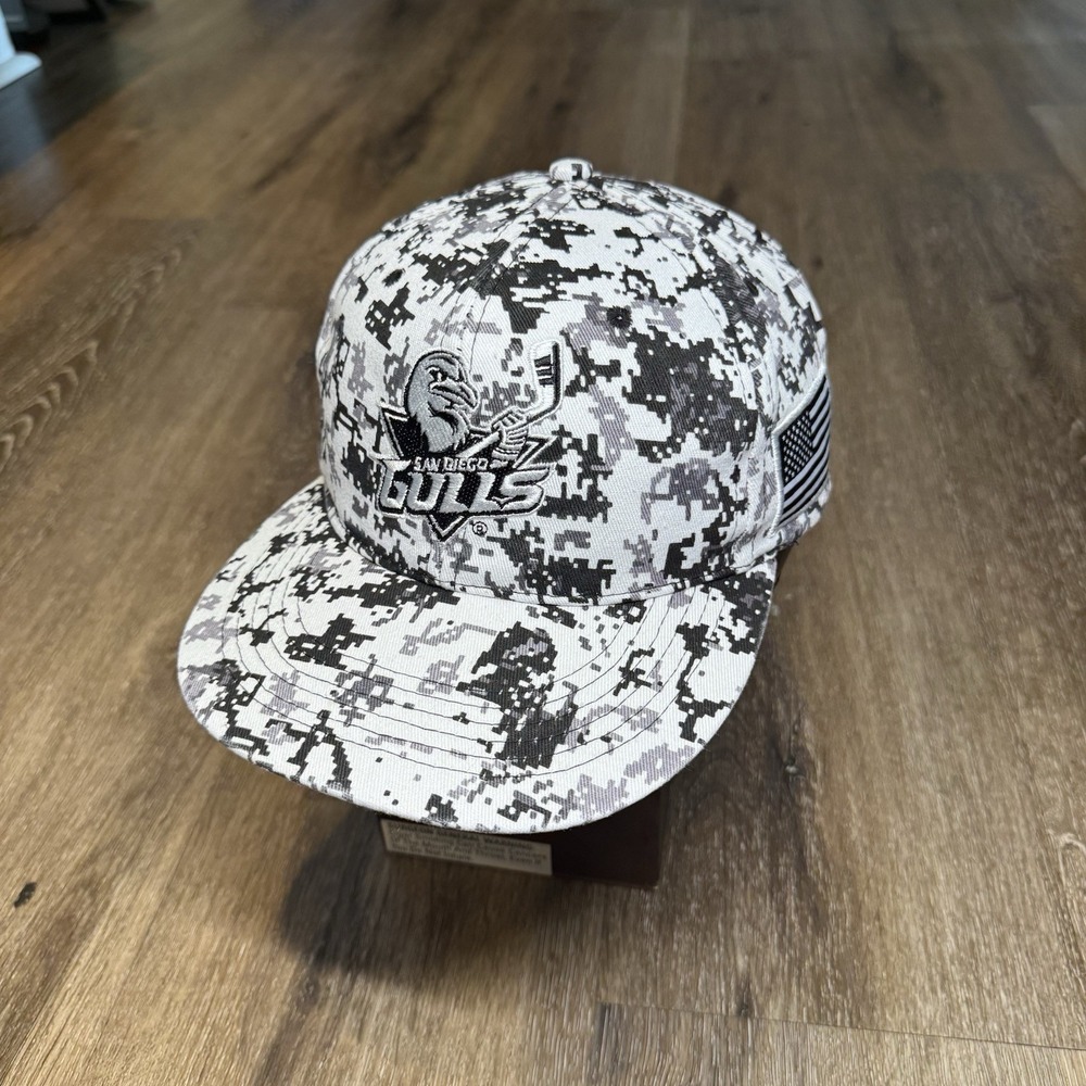 San Diego Gulls Snapback Hat Camo Black White Gray Digi Tech Hockey Minor Cap